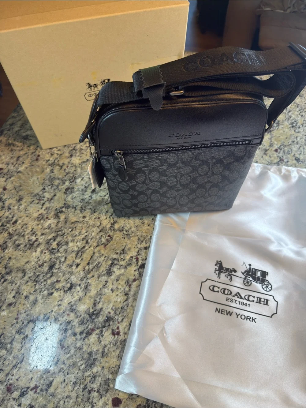 Men’s Black Signature Messenger Crossbody Bag